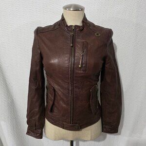 ONLY Brown Leather Jacket European Fashion For Cool Women 160/80A 36C/US XS-XXS
